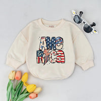 Patriotic Baby Bubble Romper America Flag Design Toddler Outfit Red White Blue Long Sleeve Independence Day Gift for Boys Girls