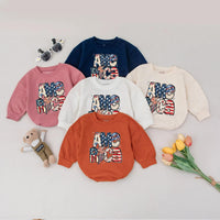 Patriotic Baby Bubble Romper America Flag Design Toddler Outfit Red White Blue Long Sleeve Independence Day Gift for Boys Girls
