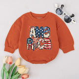 Patriotic Baby Bubble Romper America Flag Design Toddler Outfit Red White Blue Long Sleeve Independence Day Gift for Boys Girls