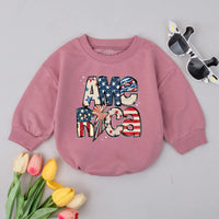 Patriotic Baby Bubble Romper America Flag Design Toddler Outfit Red White Blue Long Sleeve Independence Day Gift for Boys Girls