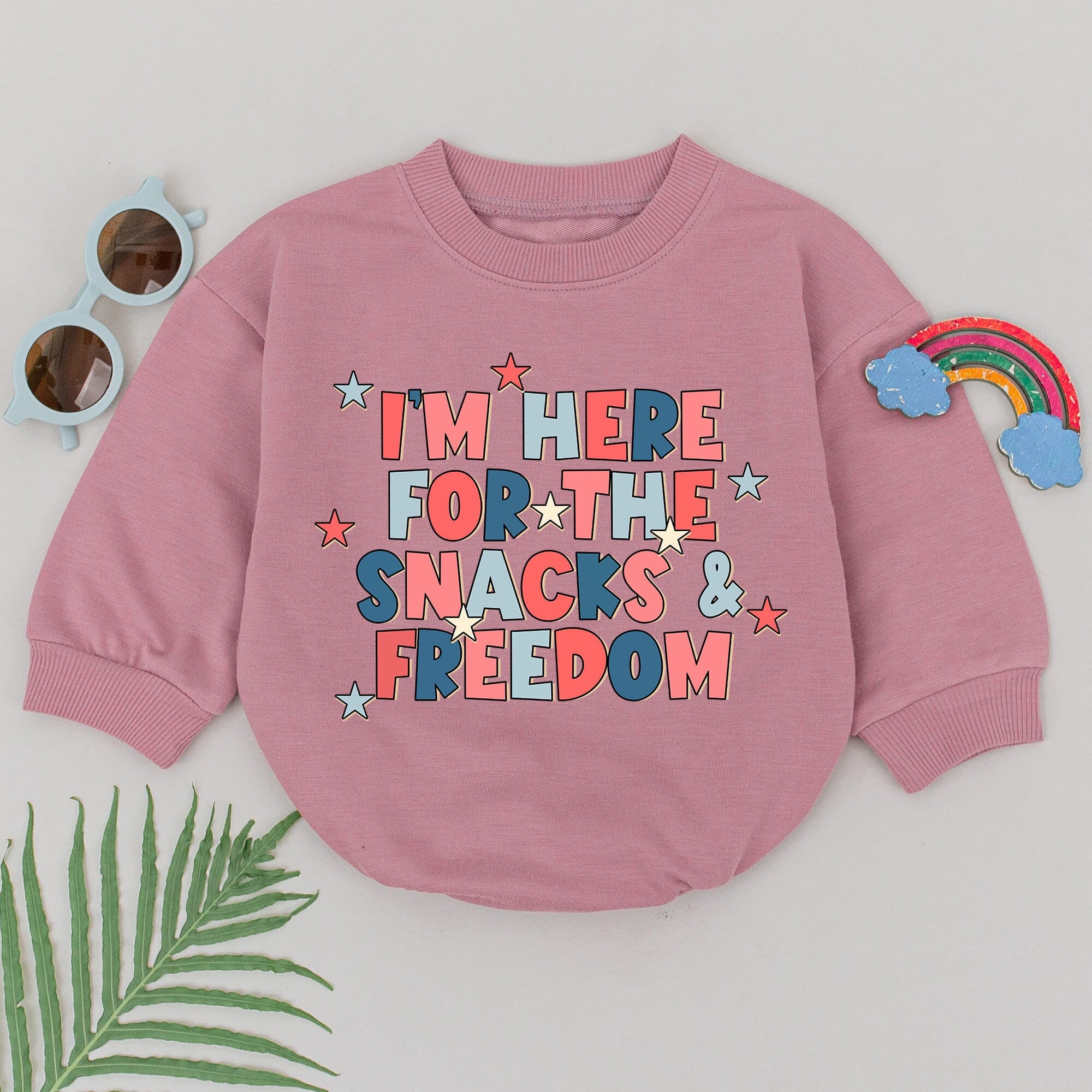 Patriotic Baby Romper Red White Blue Stars I'm Here for the Snacks and Freedom 4th of July Outfit Soft Cotton Infant Boy Girl Gift