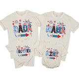 Patriotic Matching Family Shirts with Custom Names Uncle Sam Hat Fireworks Americana Design 4th of July Outfit for Dad Mom Brother Baby