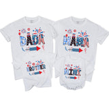 Patriotic Matching Family Shirts with Custom Names Uncle Sam Hat Fireworks Americana Design 4th of July Outfit for Dad Mom Brother Baby