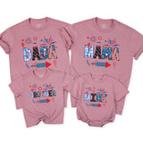 Patriotic Matching Family Shirts with Custom Names Uncle Sam Hat Fireworks Americana Design 4th of July Outfit for Dad Mom Brother Baby