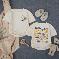 Personalized 1st Birthday Boy Romper with Excavator Design Custom Name Outfit I’m One and Digging It Construction Theme Party Gift