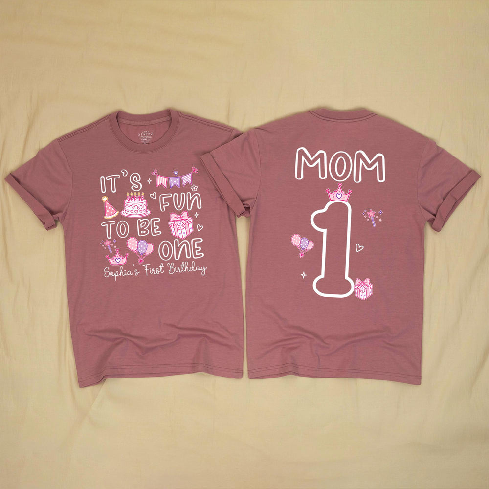 Personalized 1st Birthday Girl Matching Family Shirts Soft Cotton Bubble Romper It’s Fun to Be One Party Outfit Custom Name Gift