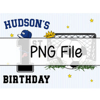 Personalized 1st Birthday Soccer Banner for Boys with Custom Name and Sports Theme, Photo Backdrop Party Decor Featuring Blue Hat and Stars