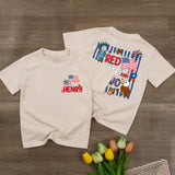 Personalized 2nd Birthday Boy Shirt with Henry Name Red White and Two Design Patriotic Cartoon Style Outfit for Toddler Party Celebration