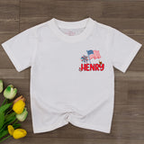 Personalized 2nd Birthday Boy Shirt with Henry Name Red White and Two Design Patriotic Cartoon Style Outfit for Toddler Party Celebration