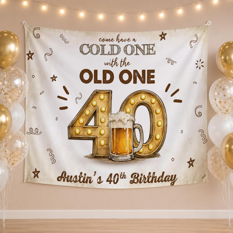 Personalized 40th Birthday Banner and Matching Shirts for Men, Custom Beer Mug Design Party Outfit, Vintage 1986 Celebration Decor