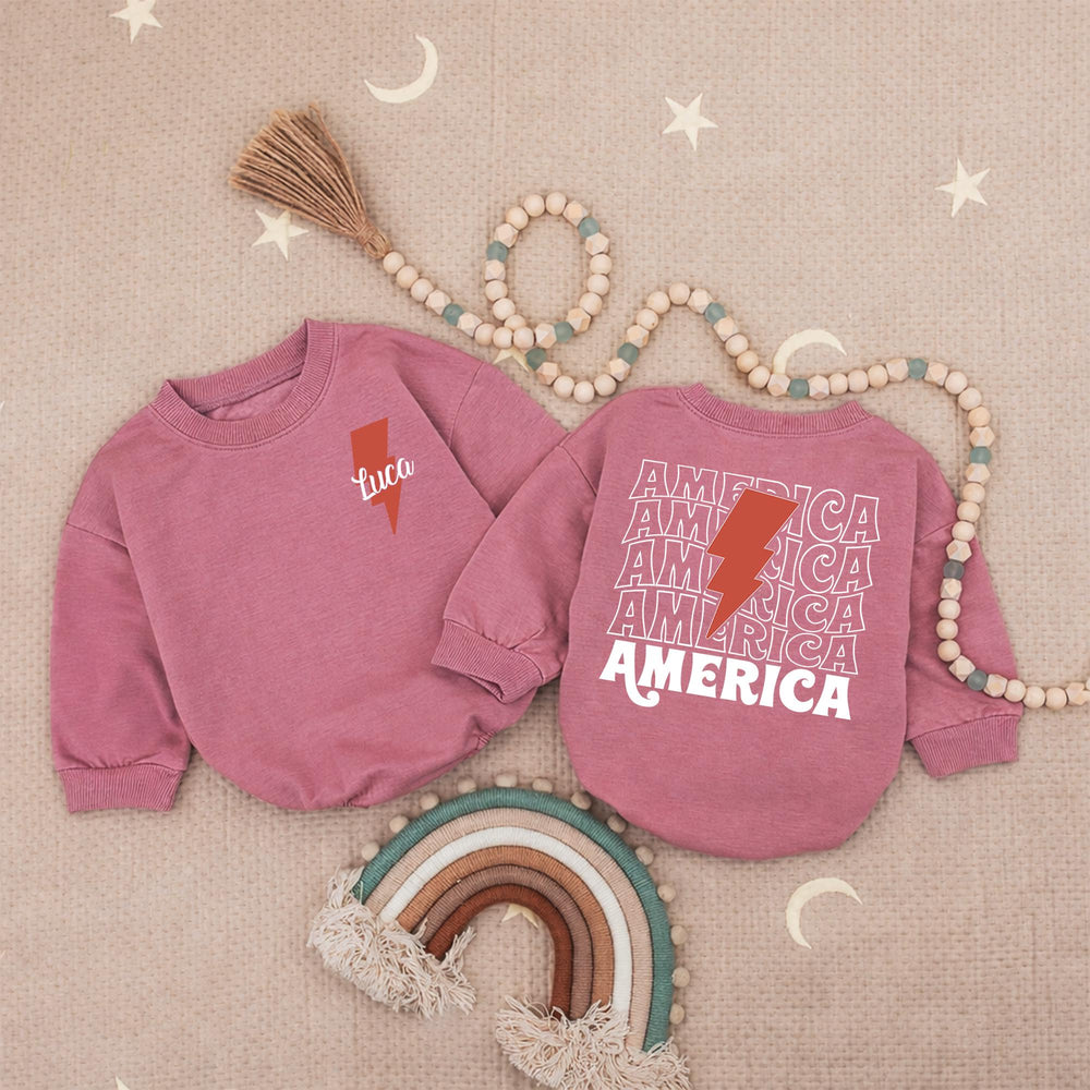 Personalized 4th of July Baby Boy Romper with Retro Lightning Bolt Design, Patriotic Toddler Outfit for Holiday Celebrations America Theme
