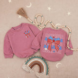 Personalized 4th of July Baby Girl Outfit with America Bow, Custom Name Bubble Romper, Patriotic Red White Blue Summer Holiday Gift