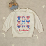 Personalized 4th of July Baby Girl Outfit with Patriotic Bows and Name, Retro First Fourth of July Romper, Festive Holiday Bubble