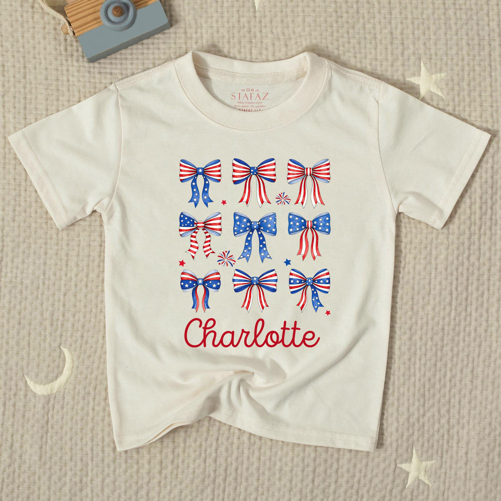 Personalized 4th of July Baby Girl Outfit with Patriotic Bows and Name, Retro First Fourth of July Romper, Festive Holiday Bubble