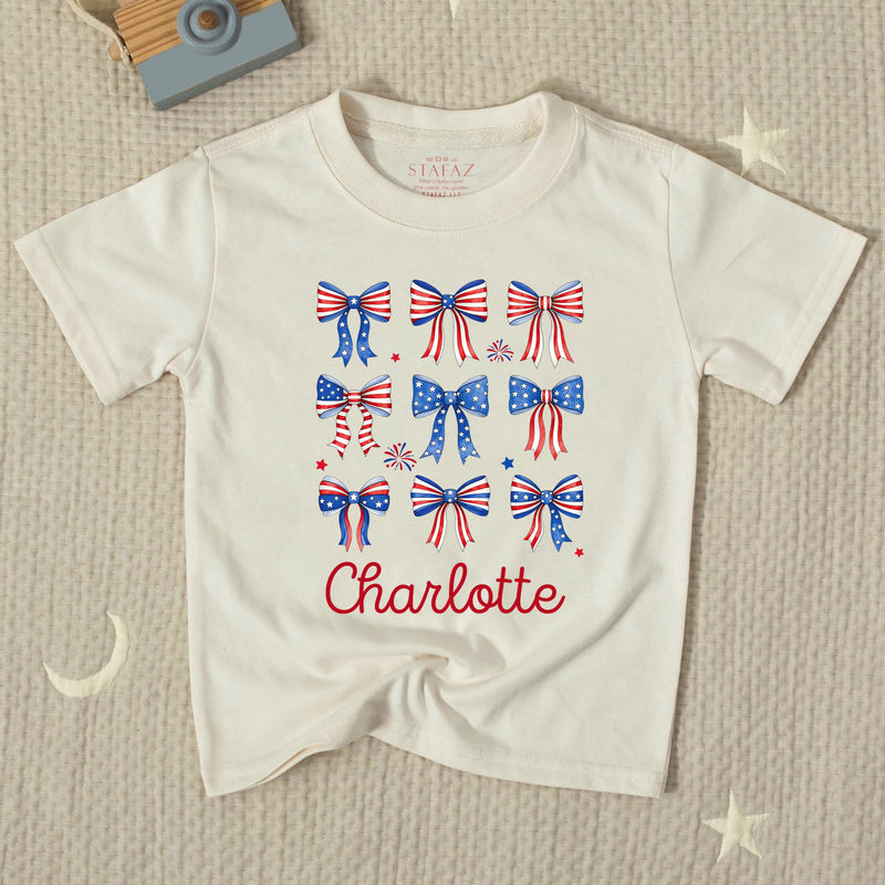 Personalized 4th of July Baby Girl Outfit with Patriotic Bows and Name, Retro First Fourth of July Romper, Festive Holiday Bubble