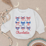 Personalized 4th of July Baby Girl Outfit with Patriotic Bows and Name, Retro First Fourth of July Romper, Festive Holiday Bubble