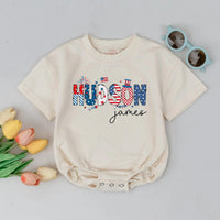 Personalized 4th of July Baby Romper with Patriotic Hudson Design Custom Name Outfit for Infant or Toddler Boys and Girls Holiday Gift