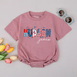 Personalized 4th of July Baby Romper with Patriotic Hudson Design Custom Name Outfit for Infant or Toddler Boys and Girls Holiday Gift