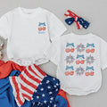Personalized 4th of July Baby Romper with Stars and Stripes Bow Toddler Girl Patriotic Fireworks Outfit Custom Name Infant Cotton Clothes