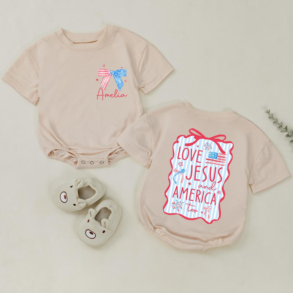 Personalized 4th of July Christian Family Shirts Custom Mama Baby Love Jesus America Outfit Red Wavy Design Matching Holiday Cotton Clothes