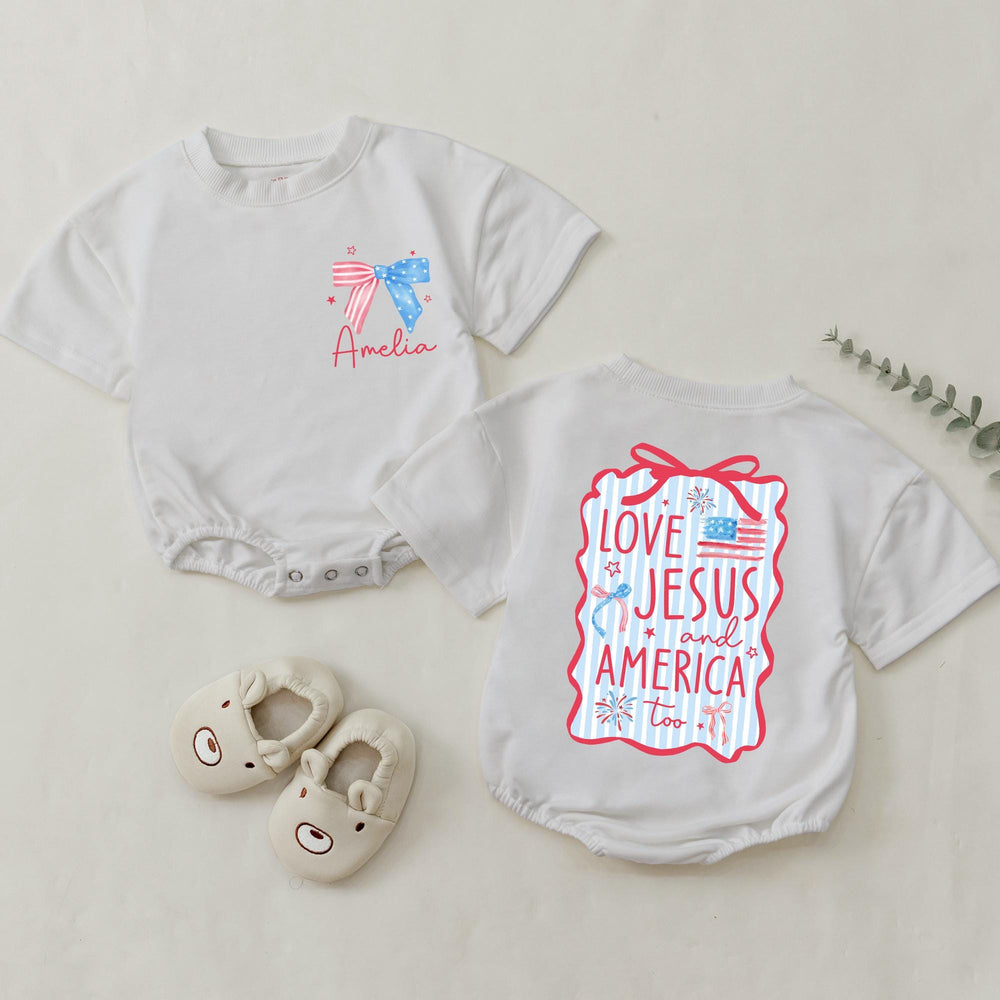 Personalized 4th of July Christian Family Shirts Custom Mama Baby Love Jesus America Outfit Red Wavy Design Matching Holiday Cotton Clothes