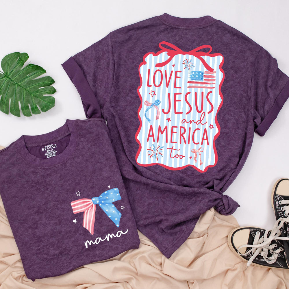 Personalized 4th of July Christian Family Shirts Custom Mama Baby Love Jesus America Outfit Red Wavy Design Matching Holiday Cotton Clothes