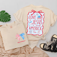 Personalized 4th of July Christian Family Shirts Custom Mama Baby Love Jesus America Outfit Red Wavy Design Matching Holiday Cotton Clothes