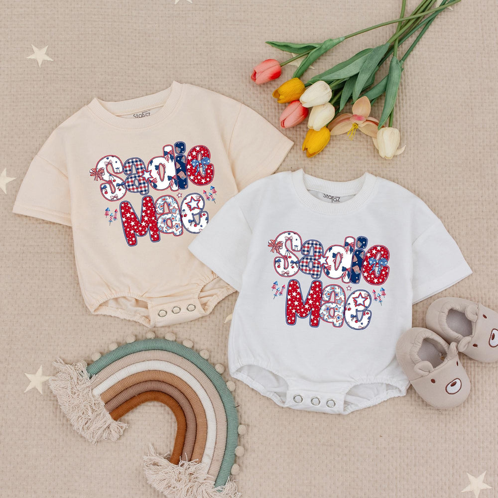 Personalized 4th of July Girl Bubble Romper, 250th Anniversary Toddler Girl Shirt, First Independence Day Clothes