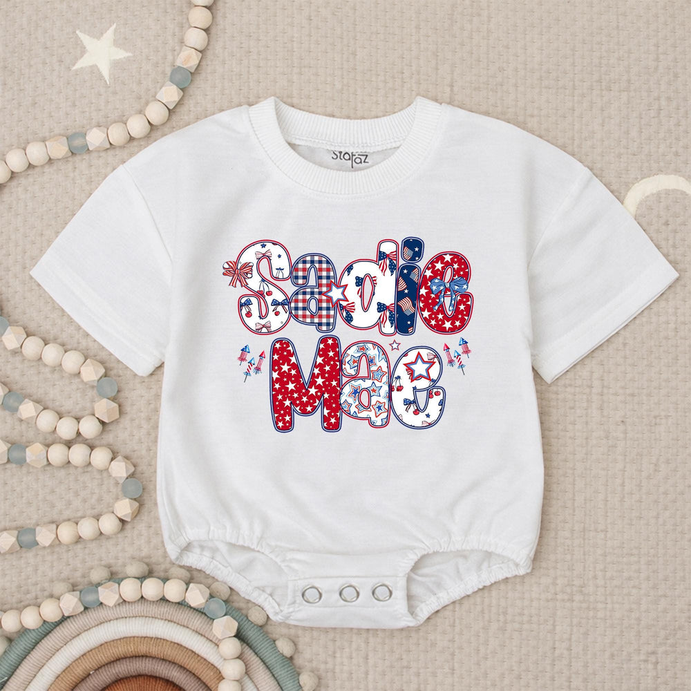 Personalized 4th of July Girl Bubble Romper, 250th Anniversary Toddler Girl Shirt, First Independence Day Clothes