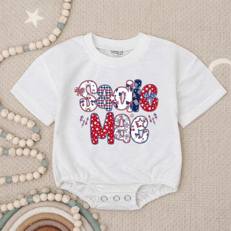 Personalized 4th of July Girl Bubble Romper, 250th Anniversary Toddler Girl Shirt, First Independence Day Clothes