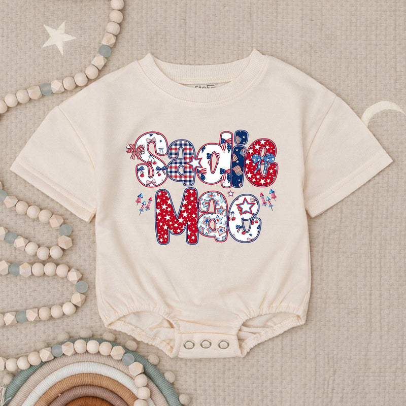 Personalized 4th of July Girl Bubble Romper, 250th Anniversary Toddler Girl Shirt, First Independence Day Clothes