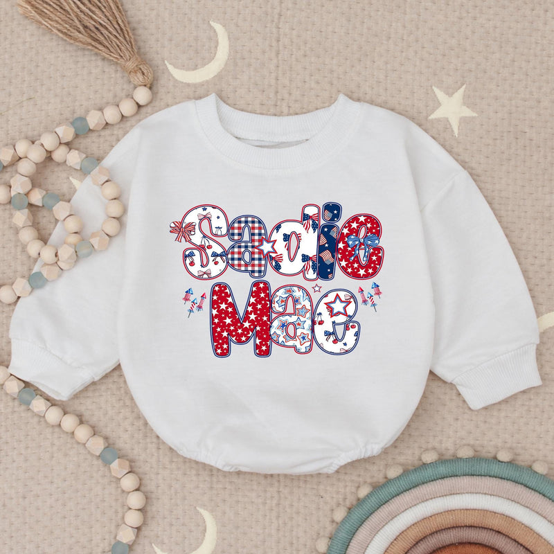 Personalized 4th of July Girl Bubble Romper, 250th Anniversary Toddler Girl Shirt, First Independence Day Clothes