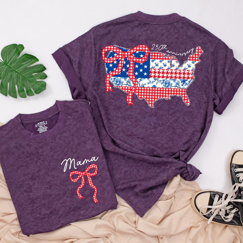 Personalized 4th of July Matching Shirts with USA Map and Bow Custom Baby and Mama Outfit Red White Blue Design Cotton Summer Style