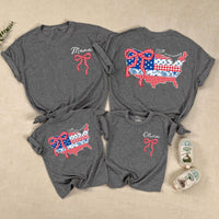 Personalized 4th of July Matching Shirts with USA Map and Bow Custom Baby and Mama Outfit Red White Blue Design Cotton Summer Style