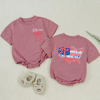 Personalized 4th of July Matching Shirts with USA Map and Bow Custom Baby and Mama Outfit Red White Blue Design Cotton Summer Style