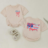Personalized 4th of July Matching Shirts with USA Map and Bow Custom Baby and Mama Outfit Red White Blue Design Cotton Summer Style