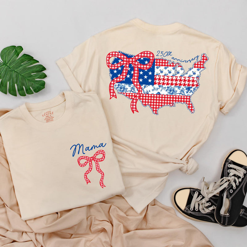 Personalized 4th of July Matching Shirts with USA Map and Bow Custom Baby and Mama Outfit Red White Blue Design Cotton Summer Style
