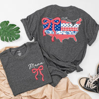 Personalized 4th of July Matching Shirts with USA Map and Bow Custom Baby and Mama Outfit Red White Blue Design Cotton Summer Style