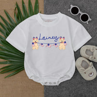 Personalized 4th of July Romper with Cute Puppies Red White Blue Design Patriotic Baby Outfit Ideal for Summer Toddler Gift