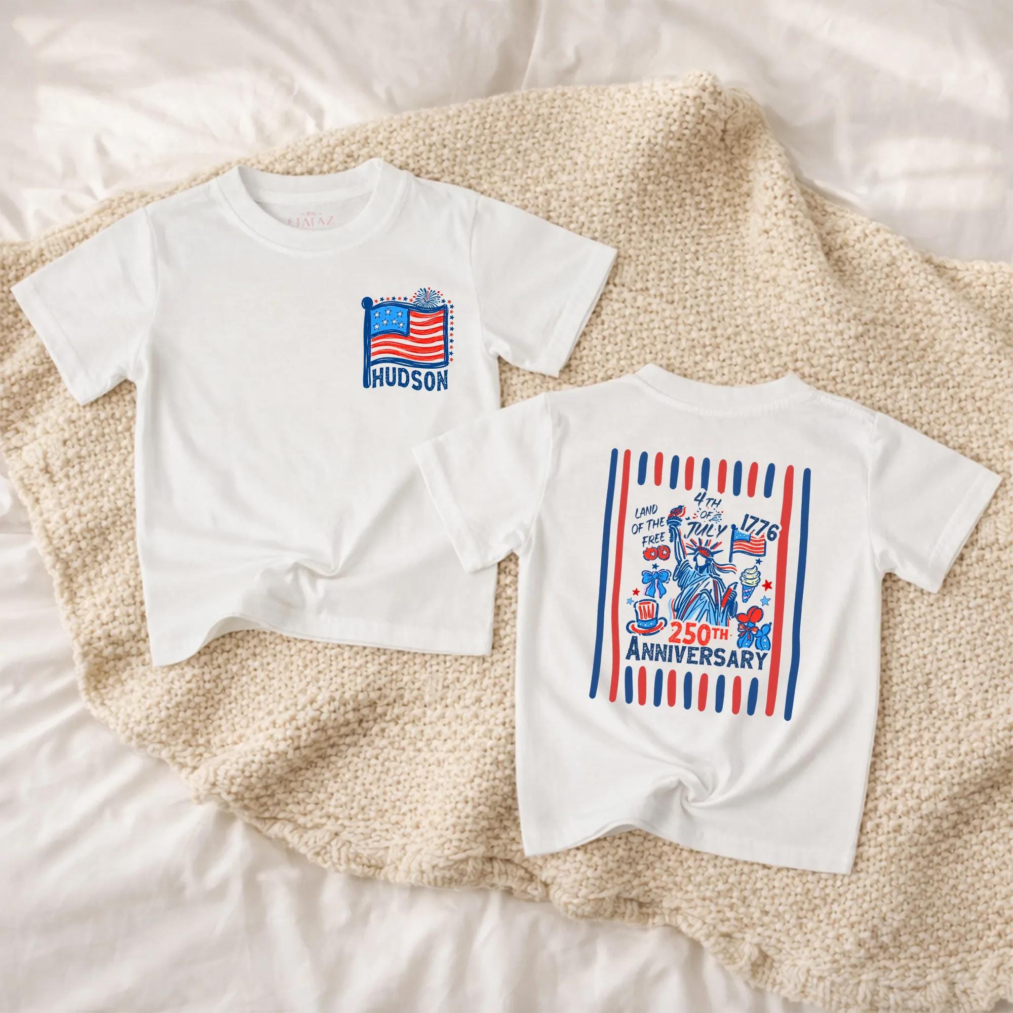 Personalized 4th of July Toddler Shirt with Statue of Liberty Graphic Patriotic USA Baby Tee Custom Name Hudson Red White Blue Outfit