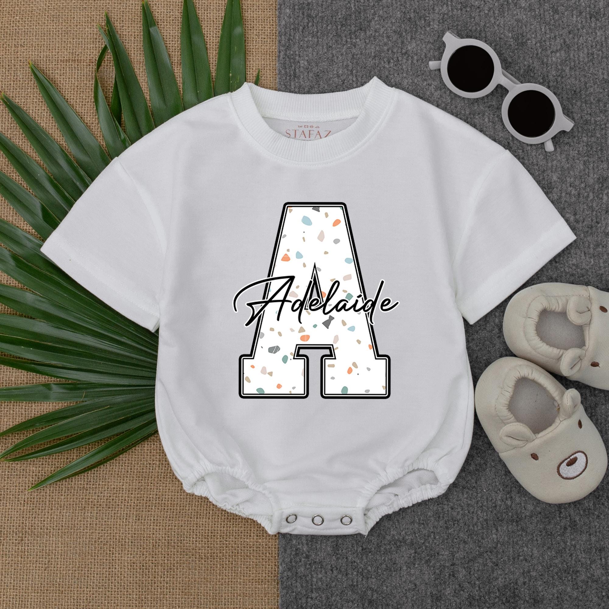 Personalized Adelaide Baby Romper with Playful A Design Soft Pastels Custom Name Infant Bodysuit Ideal Birthday or Baby Shower Gift