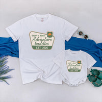 Personalized Adventure Buddies Matching Shirts for Dad & Baby, Custom Name & Year Design, Soft Cotton Outfit, Perfect 1st Father's Day Gift
