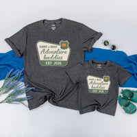Personalized Adventure Buddies Matching Shirts for Dad & Baby, Custom Name & Year Design, Soft Cotton Outfit, Perfect 1st Father's Day Gift