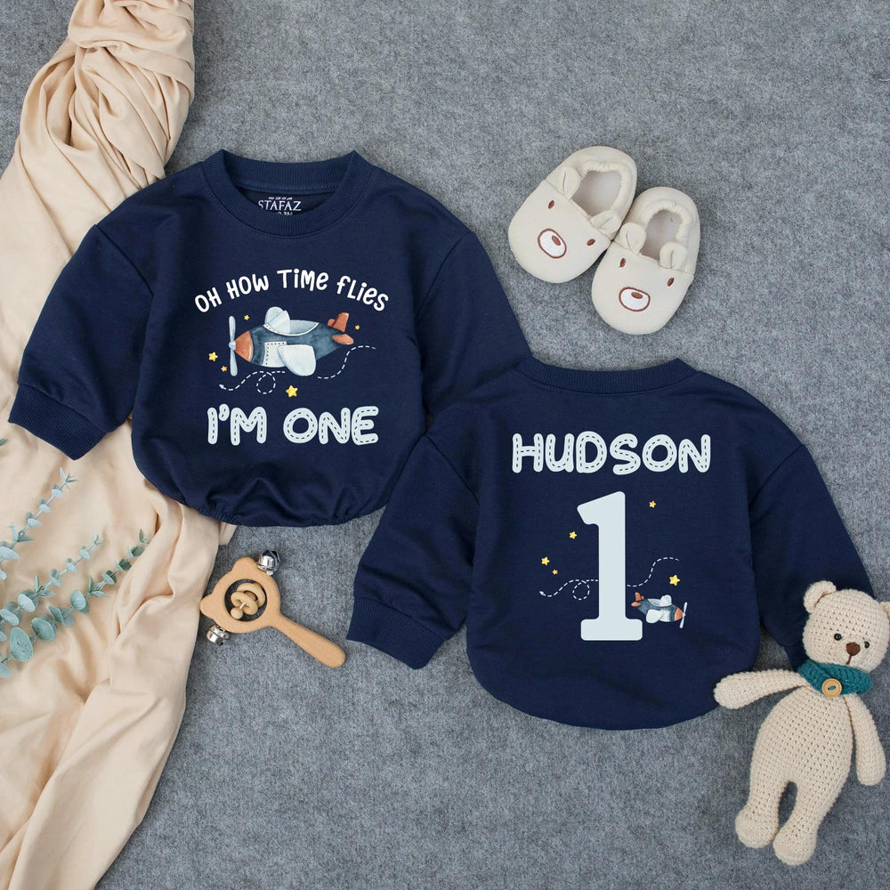 Personalized Airplane First Birthday Romper with Name, Oh How Time Flies Baby Party Outfit, Soft Cotton Toddler Celebration Gift