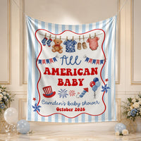 Personalized All American Baby Shower Banner with Red and White Stripes, Custom USA Backdrop for Fourth of July or Patriotic Party Decor