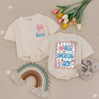 Personalized All American Boy Baby Romper 4th of July Outfit with Red White Blue Stars Fireworks Design Holiday Gift Toddler Clothes