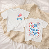Personalized All American Boy Baby Romper 4th of July Outfit with Red White Blue Stars Fireworks Design Holiday Gift Toddler Clothes
