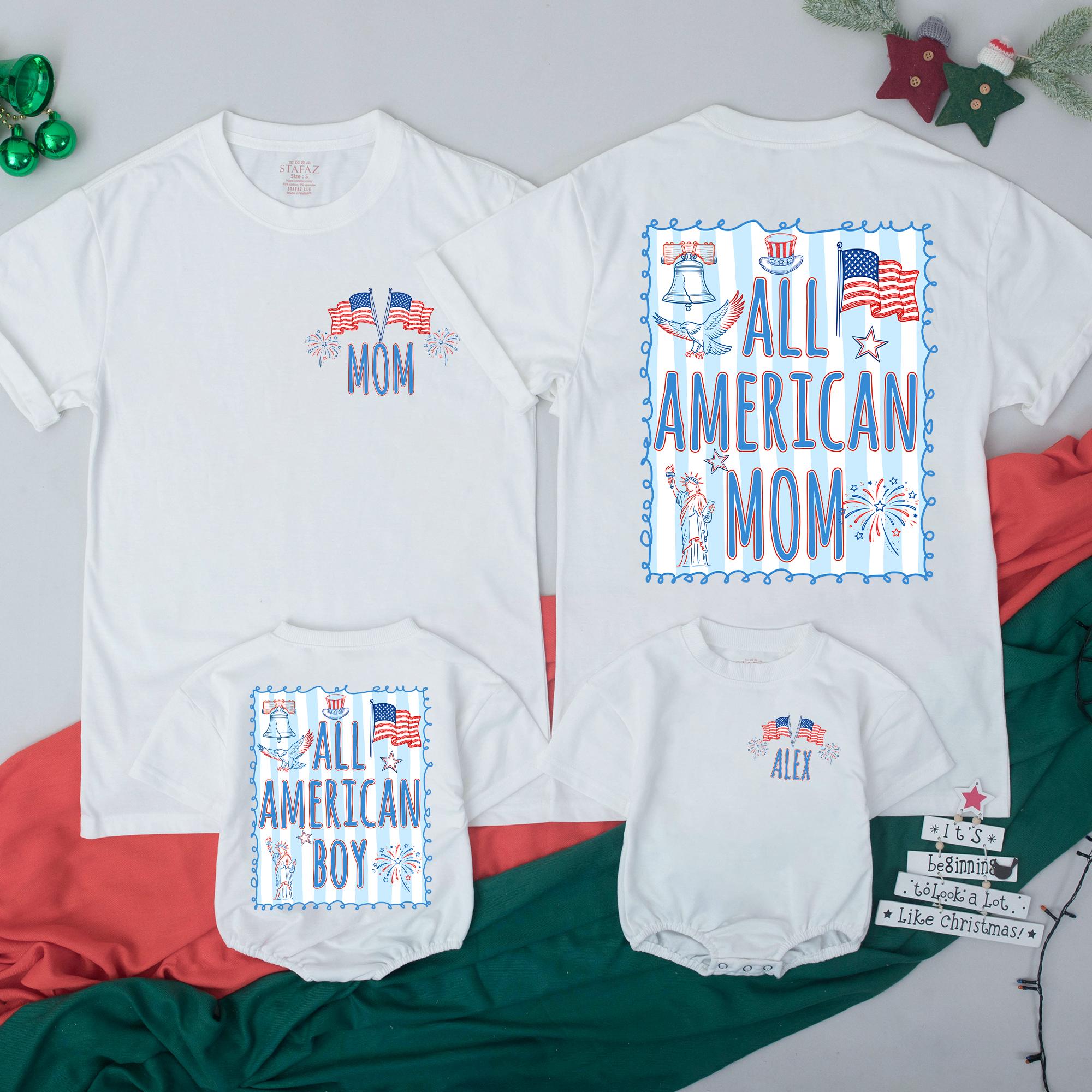 Personalized All American Boy Baby Romper with Patriotic Design for 4th of July, Toddler Independence Day Outfit, Cute Custom Gift