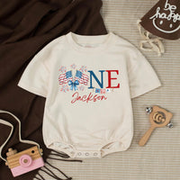 Personalized All American Boy Birthday Romper and Silk Banner Set Patriotic ONE Design Baby Shower USA Theme Party Backdrop Decor
