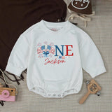 Personalized All American Boy Birthday Romper and Silk Banner Set Patriotic ONE Design Baby Shower USA Theme Party Backdrop Decor